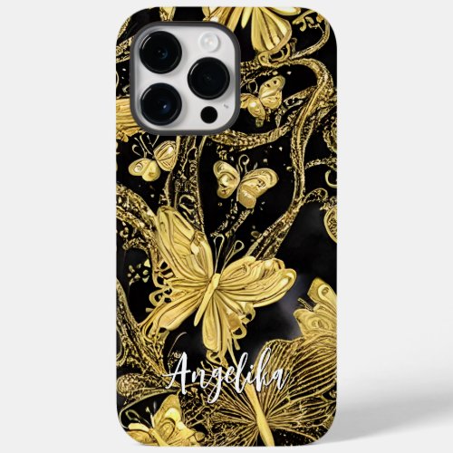 Black and Gold Butterflies Personalized Name Case_Mate iPhone 14 Pro Max Case