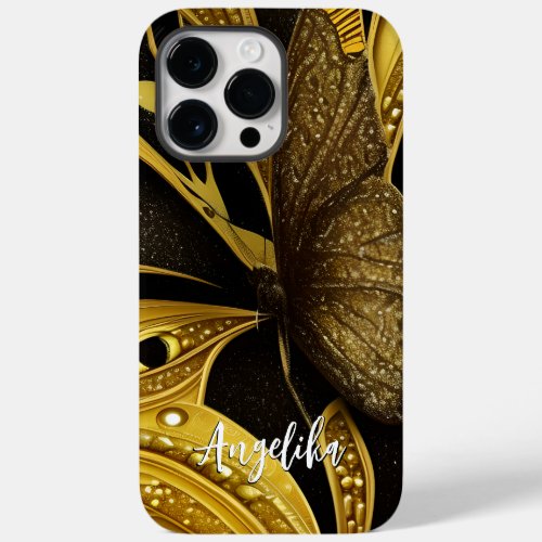 Black and Gold Butterfly Personalized Name Case_Mate iPhone 14 Pro Max Case