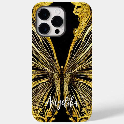 Black and Gold Butterfly Personalized Name Case_Mate iPhone 14 Pro Max Case