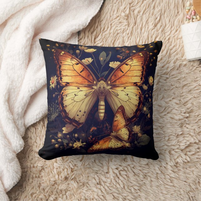 Black and Gold Butterfly Throw Pillow (Blanket)