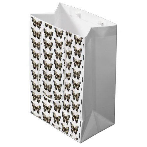 Black and Gold Butterfly White Pattern Halloween Medium Gift Bag