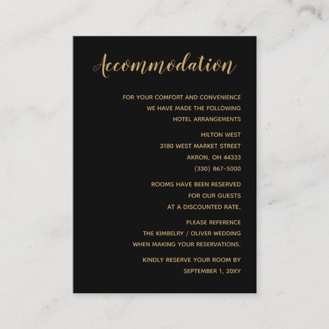 Black and Gold Calligraphy accommodation card (Front)