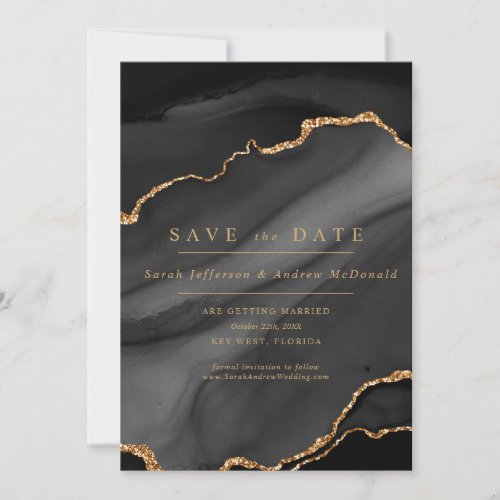 Black and Gold Calligraphy Save the Date Invitation
