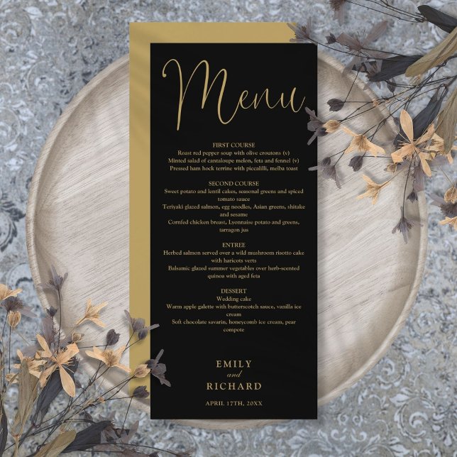 Black And Gold Calligraphy Script Wedding Menu (Black And Gold Calligraphy Script Wedding Menu)