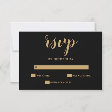 Black and Gold Calligraphy Wedding Invitation rsvp
