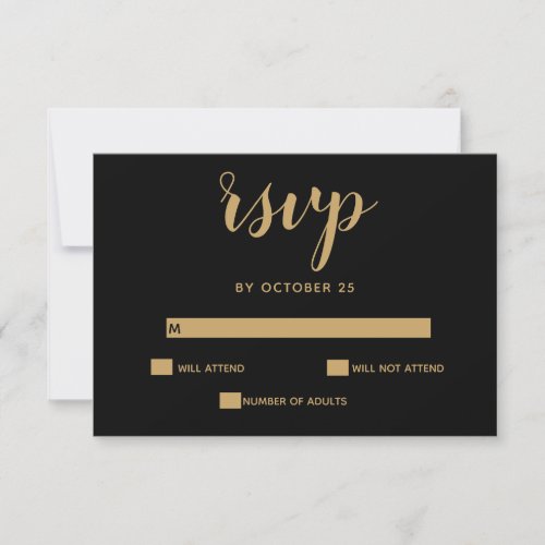 Black and Gold Calligraphy Wedding Invitation rsvp