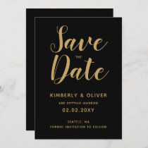 Black and Gold Calligraphy Wedding Save the Date Invitation