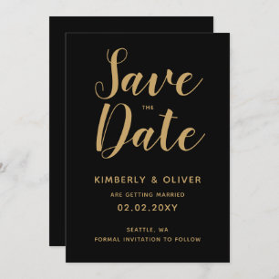 Black and Gold Calligraphy Wedding Save the Date Invitation