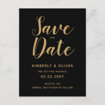 Black and Gold Calligraphy Wedding Save the Date Invitation Postcard