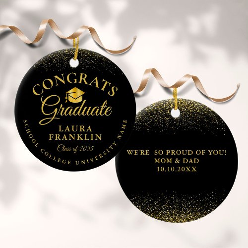 Black And Gold Cap Graduation Congratulations Ceramic Ornament