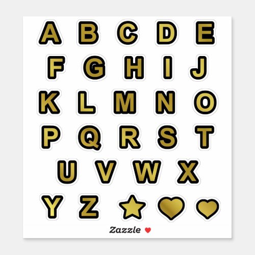  Black and Gold Capital Text Letters Alphabet Sticker