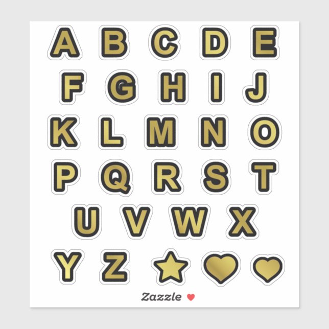  Black and Gold Capital Text Letters Alphabet Sticker (Sheet)