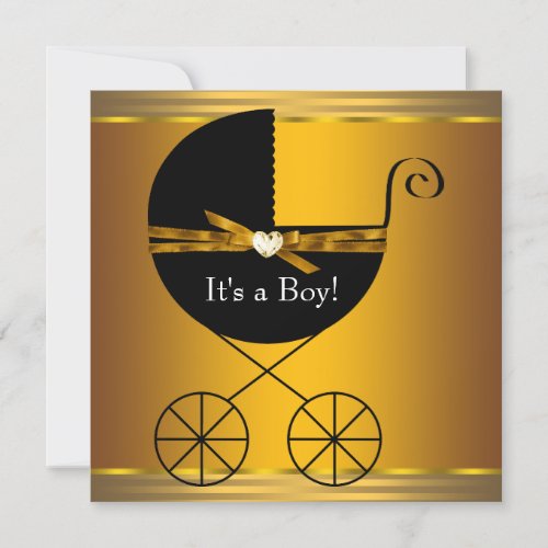 Black and Gold Carriage Boys Baby Shower Personalized Invitation