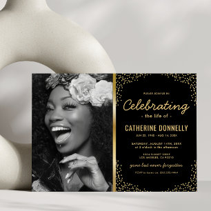 Black and Gold Celebration of Life Funeral Invitation