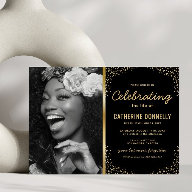 Black and Gold Celebration of Life Funeral Invitation (Creator Uploaded)