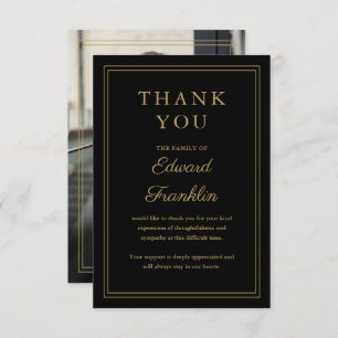 Black And Gold Celebration Of Life Funeral Photo Thank You Card