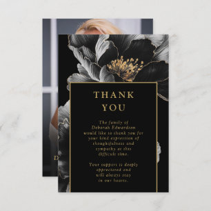 Black And Gold Celebration Of Life Funeral Photo Thank You Card