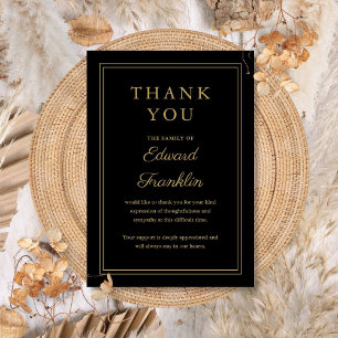 Black And Gold Celebration Of Life Funeral Thank You Card
