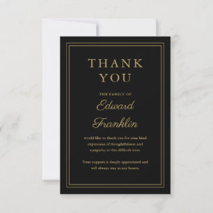 Black And Gold Celebration Of Life Funeral Thank You Card