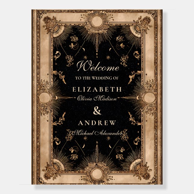 Black and Gold Celestial Baroque Wedding Foam Board (Front)