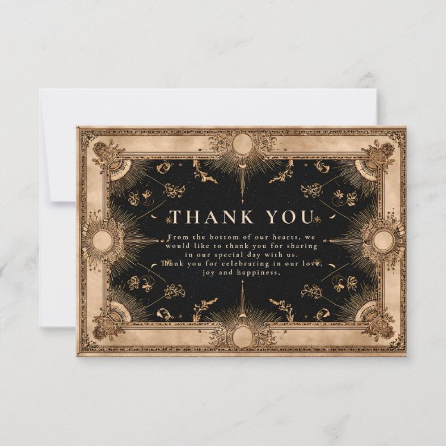 Black and Gold Celestial Baroque Wedding Thank You Card (Front)