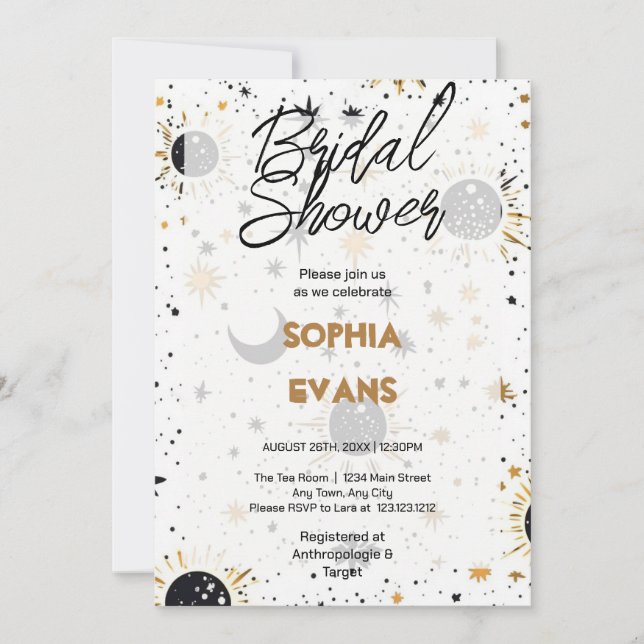 Black and Gold Celestial Bridal Shower Invitation (Front)
