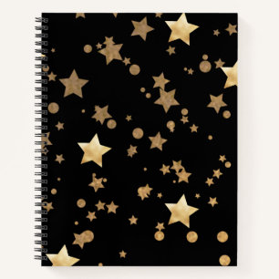Black and Gold Celestial Stars and Polka Dots Notebook