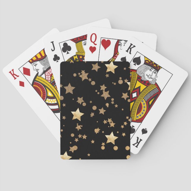 Black and Gold Celestial Stars and Polka Dots Poker Cards (Back)