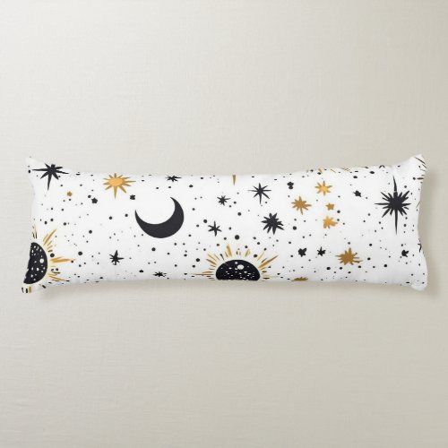 Black and Gold Celestial Sun Moon Stars Body Pillow