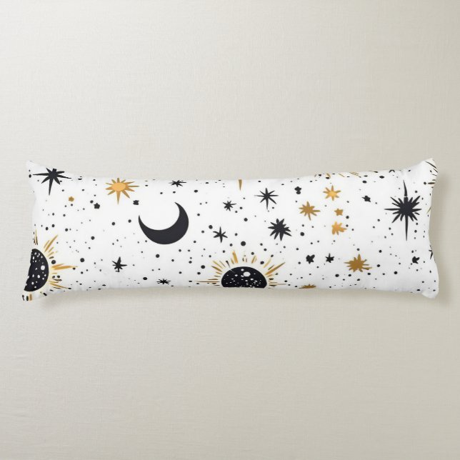 Black and Gold Celestial Sun Moon Stars Body Pillow (Front)
