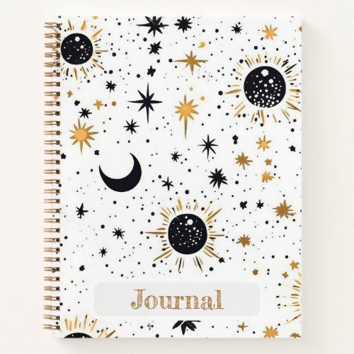 Black and Gold Celestial Sun Moon Stars Journal