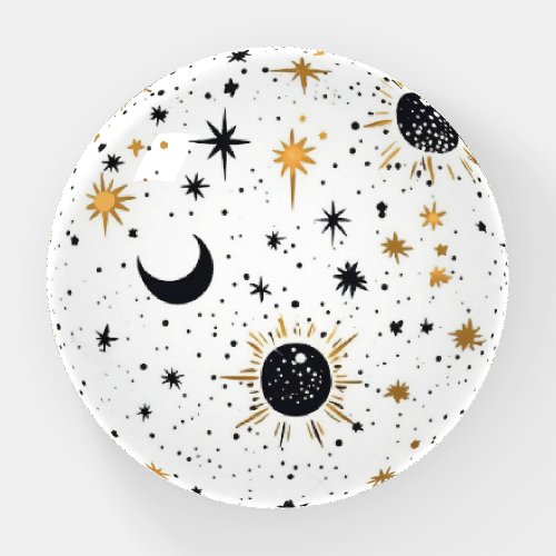 Black and Gold Celestial Sun Moon Stars Paperweight