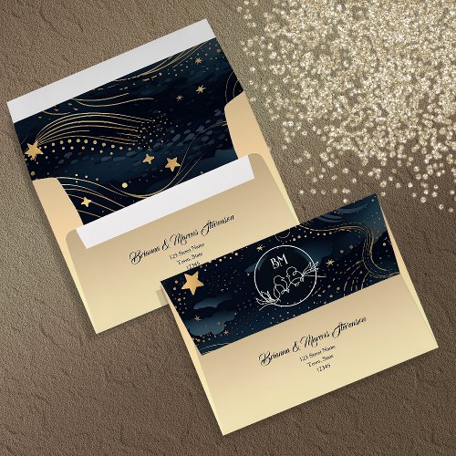 Black and Gold Celestial Wedding Envelope