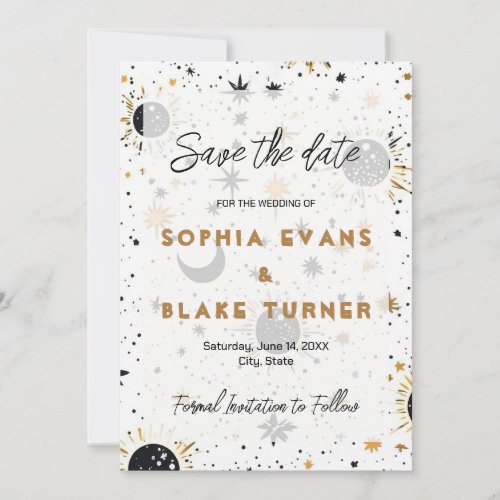 Black and Gold Celestial Wedding Save the Date  Invitation