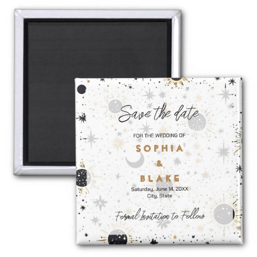 Black and Gold Celestial Wedding Save the Date Magnet