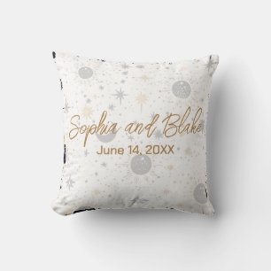 Black and Gold Celestial Wedding Throw Pillow