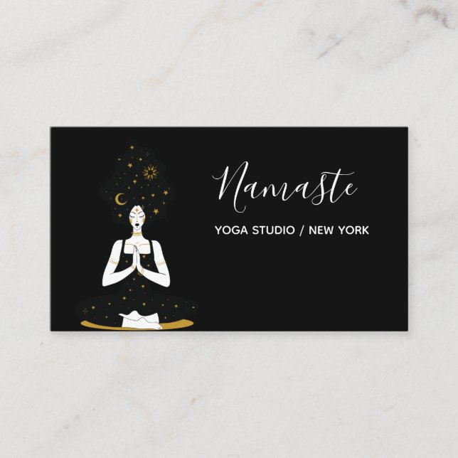Black and Gold Celestial Yoga Business Card (Front)