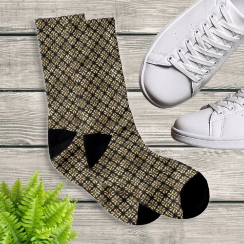 Black and Gold Celtic Circle Knot  Flower Pattern Socks