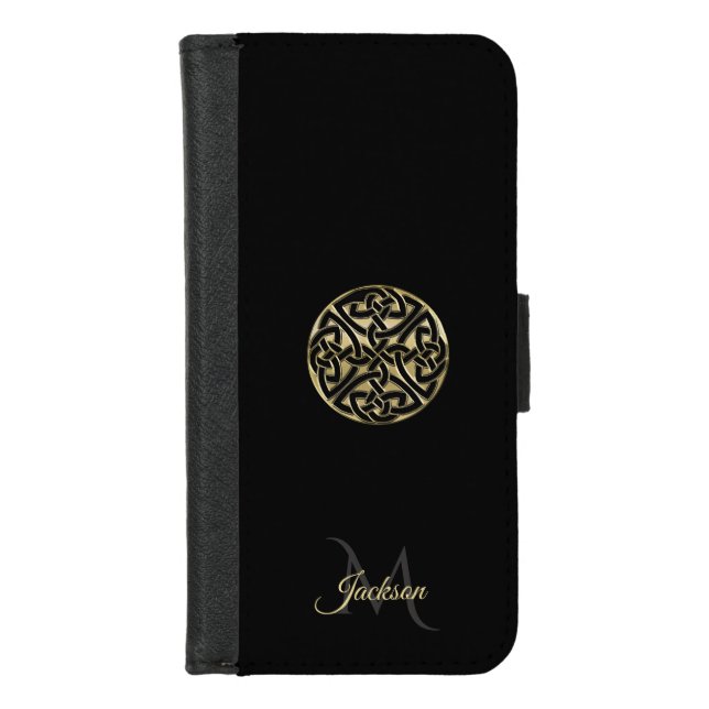 Black and Gold Celtic Knot iPhone Wallet Case (Front)