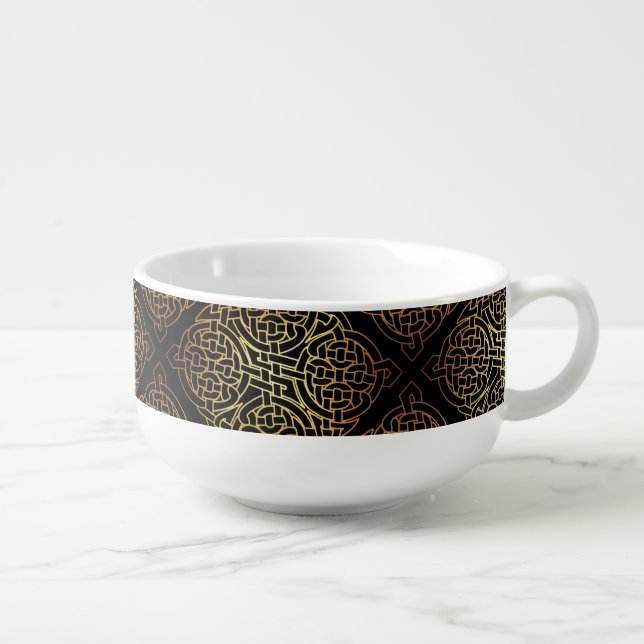 Black And Gold Celtic Knots Pattern   Soup Mug (Left)