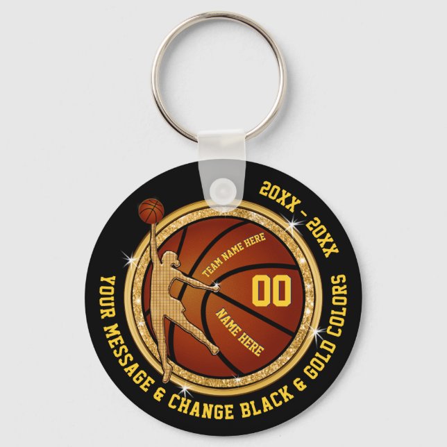 Black and Gold Cheap Basketball Gifts for Girls Keychain (Front)