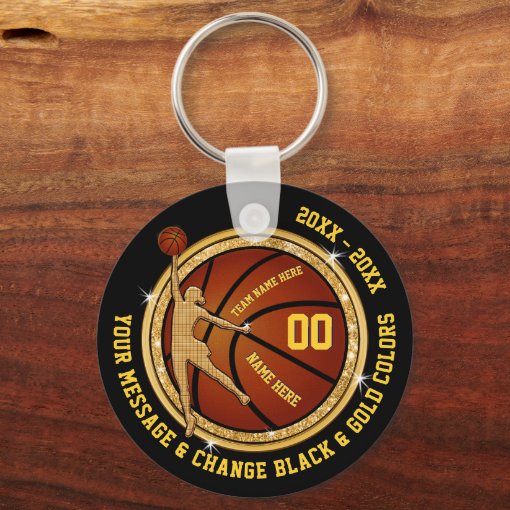 Black and Gold Cheap Basketball Gifts for Girls Keychain Zazzle