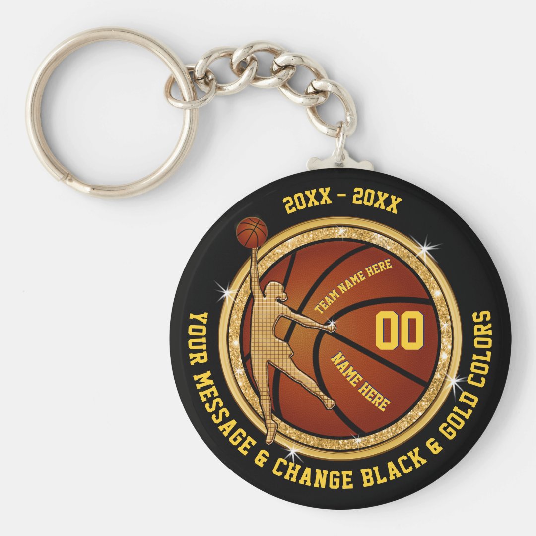 Black and Gold Cheap Basketball Gifts for Girls Keychain Zazzle