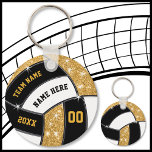 Black And Gold Cheap Volleyball Gifts 4 Text Boxes Keychain at Zazzle