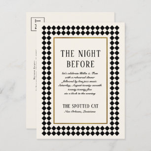 Black and Gold Checkerboard Border Jazz Rehearsal Postcard