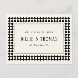 Black and Gold Checkerboard Border Photo Thank You Postcard