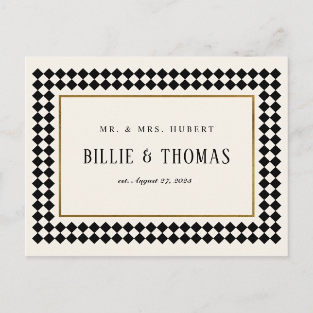 Black and Gold Checkerboard Border Photo Thank You Postcard (Front)