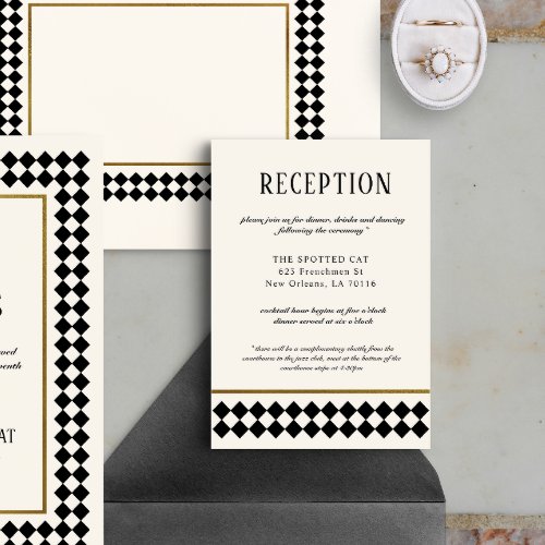 Black and Gold Checkerboard Border Reception Enclosure Card