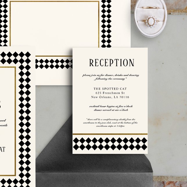 Black and Gold Checkerboard Border Reception Enclosure Card (Creator Uploaded)