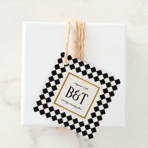 Black and Gold Checkerboard Border Wedding Favor Tags